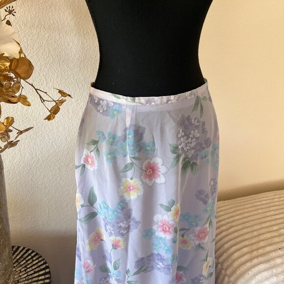 Vintage 90s Bentley Chiffon Lavender Lilac Floral Fairy Flowy Maxi Skirt XL - Picture 2 of 7